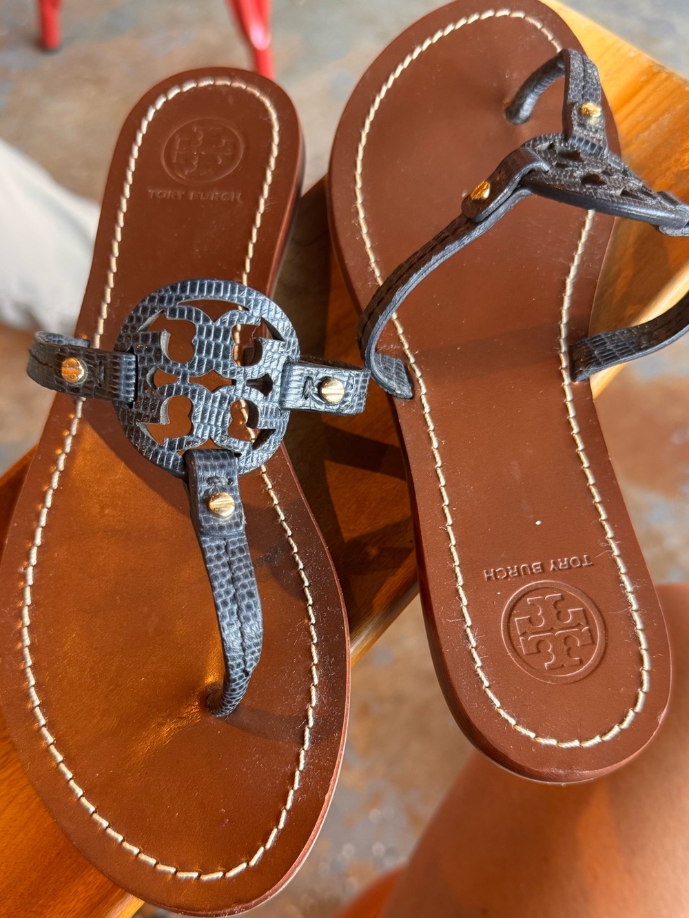 Tory Burch Miller Navy Sandal with Decorative Medallion